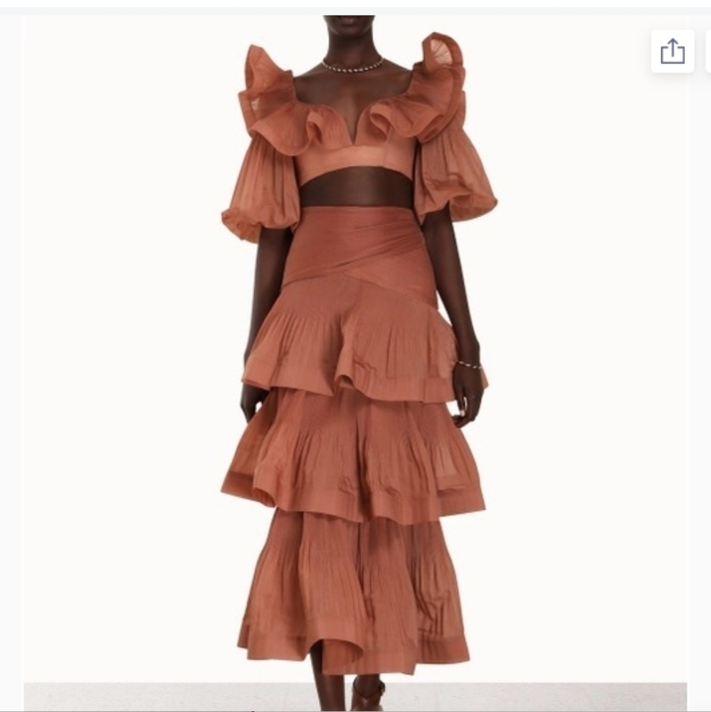 Zimmermann cropped ruffle top bodice  and pleated tiered skirt set sz 1
